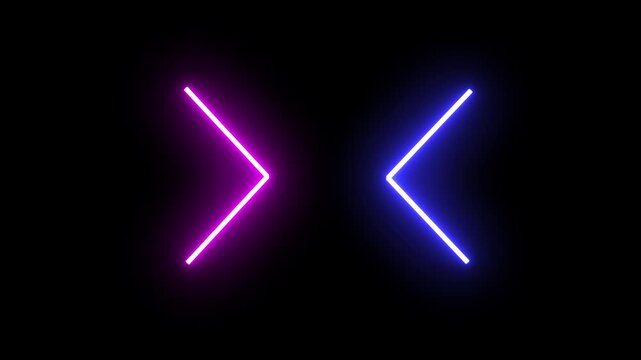 Neon arrow animation on black background. Futuristic glowing directional lights for tech, interface, and motion graphics.