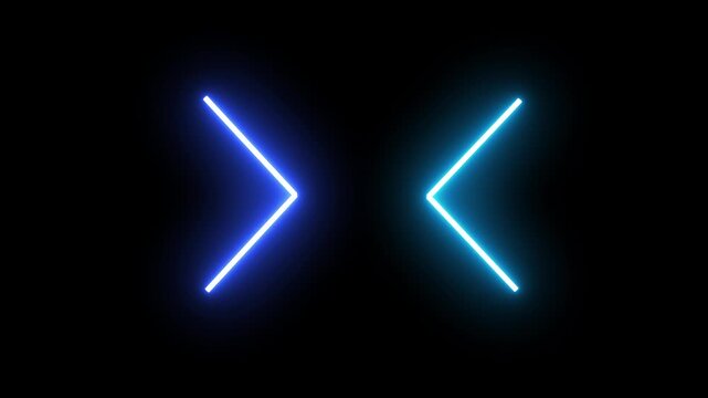 Neon arrow animation on black background. Futuristic glowing directional lights for tech, interface, and motion graphics.