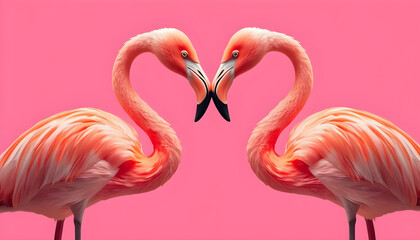 Obraz premium Elegant flamingo pair forming heart shape with necks