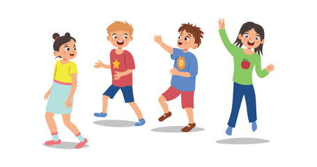 Children in kindergarten playing with toys on a white background. Children run and jump.Vector