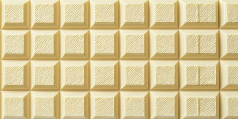 White chocolate bar texture with square segments in creamy ivory color, creating a geometric pattern of edible blocks.