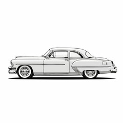 Fototapeta premium Vintage American Sedan Car Illustration Side View.
