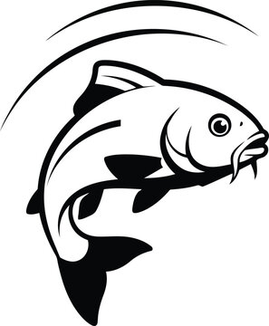 Black and white graphic of a carp jumping from water