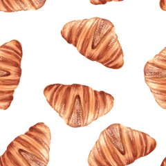 Seamless pattern Illustration with hand-drawn croissant on white background