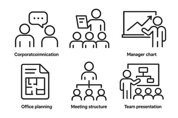 Business icons illustrating management and team meetings