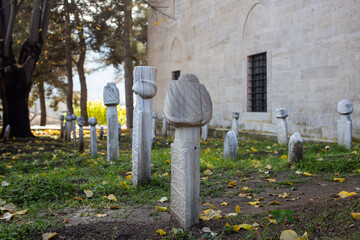 Ottoman gravestones near historic mosque in Tarakli Sakarya