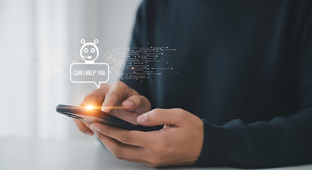 Person Interacting with Chatbot on Phone Virtual Assistant Digital Help
