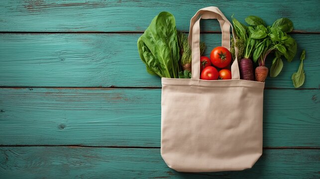 Reusable shopping bag with fresh vegetables. Healthy eating concept for grocery shopping, organic food, and sustainable lifestyle.