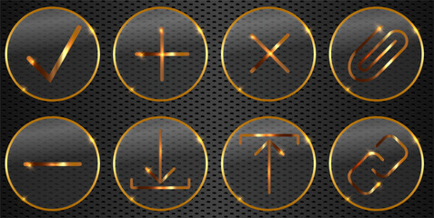Basic Glass UI Icon Set in  Gold Gradient on Dark Background &mdash; Modern Premium Interface Elementsgold percent symbol, PNG format