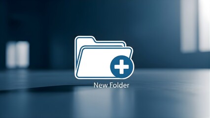 White 'New Folder' icon with a plus symbol for creating a directory. This graphic illustrates digital file organization and data management on a computer UI