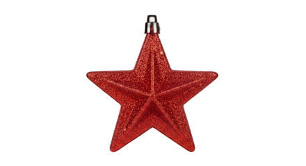 Shiny Red Glitter Christmas Star Ornament Suspended in Dark Space