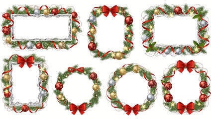 Elegant Christmas frames and wreaths for festive holiday designs and invitations, perfect for adding a touch of seasonal cheer to your creative projects
