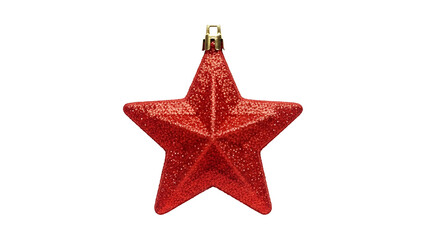 Sparkling Red Glitter Star Ornament Against a Festive Gold and Red Background