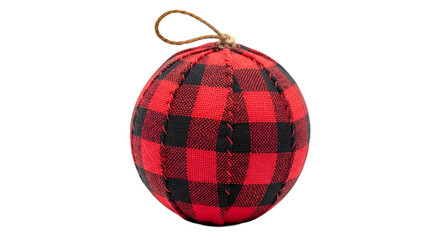 Round Buffalo Plaid Ornament with Jute Hanger on a Reflective Background
