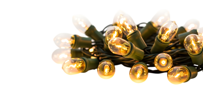 Cluster of warm white christmas lights glowing brightly isolated on transparent background - Powered by Adobe