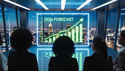 Business forecast meeting: women analyze future growth and market trends for success in business
