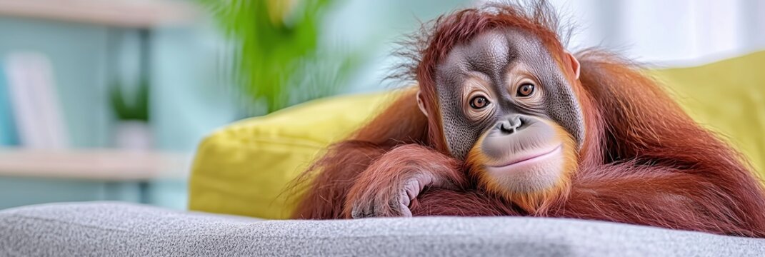 Cute Orangutan Relaxing at Home