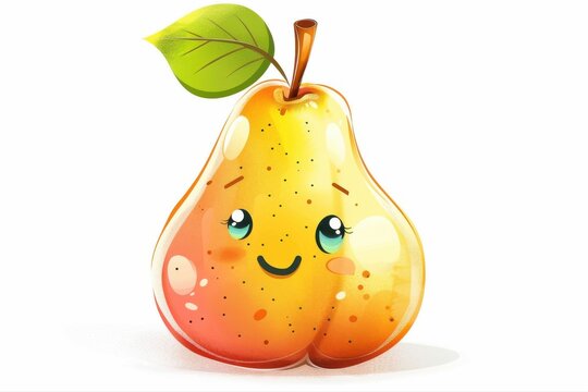 Cartoon Pear Character Cute Fruit with Big Eyes Cheerful Face and Sweet on transparent background