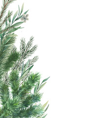 Watercolor winter frame. Christmas  border, decor. Hand drawn illustration