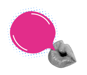 Creative halftone lips with comic hot pink communication bubble element, contrast pop art element for chat, humor, and message