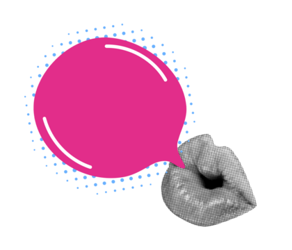 Creative halftone lips with comic hot pink communication bubble element, contrast pop art element for chat, humor, and message