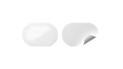 Two blank oval stickers: one flat, one peeled corner - perfect for mockups, labels, or branding. clean, isolated design. (144 chars)