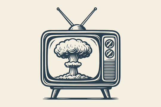 Vintage TV with explosion engraving style vector illustration