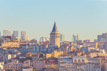 Fototapeta premium Galata Tower at sunrise. Magnificent cityscape of Istanbul in the morning.