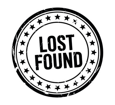 Black and white lost found stamp with star border illustration