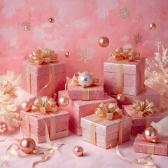 Christmas celebrating the best time and season of the year with wrapped gifts, cakes and champagne 