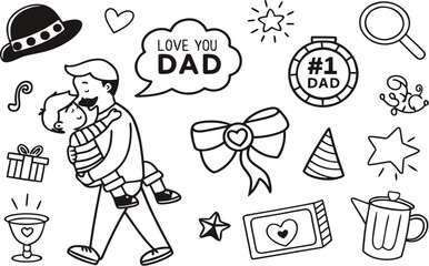 Cartoon vector drawing icon set of hand drawn food sketch illustrations