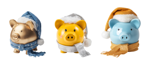 Cute cartoon adorable piggy bank in a hat and scarf isolated on transparent background 3D