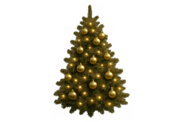 Christmas tree decorated with golden ornaments and lights