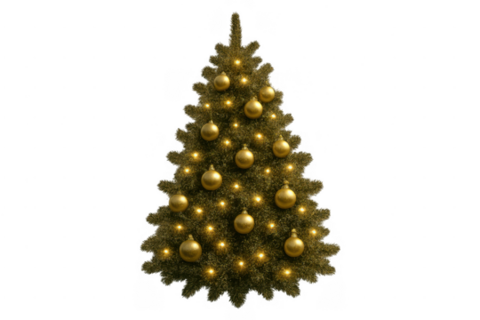 Christmas tree decorated with golden ornaments and lights - Powered by Adobe