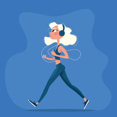  Active Woman Jogging in Headphones — Fitness Running Illustration