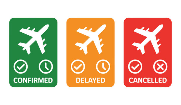 Three flight status icons confirmed delayed and cancelled planes