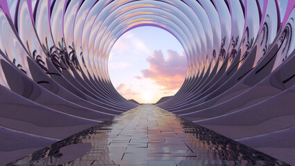 Fototapeta premium Fantastic landscape and glass arches tunnel 3D render