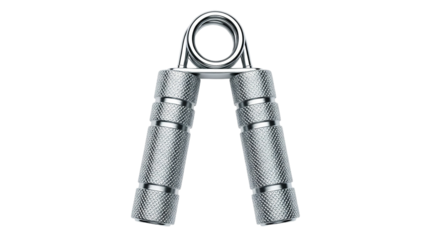Close up of a silver metal hand grip strengthener against isolated on transparent background