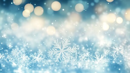Naklejka premium Beautiful Soft Blue Background with Gentle Snowflakes and Delicate Bokeh Effect for Winter and Holiday Themes in Various Creative Projects