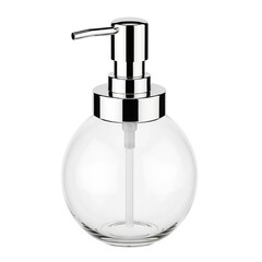 Obraz premium Close up of a clear glass soap dispenser with a chrome pump isolated on transparent background