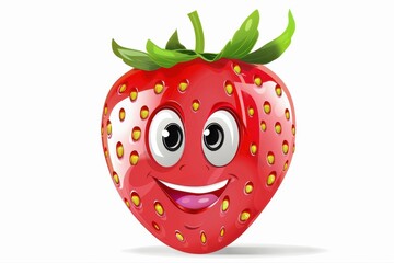 Obraz premium Sweet Strawberry Character Happy Smiling Fruit Cartoon Icon Animation on transparent background