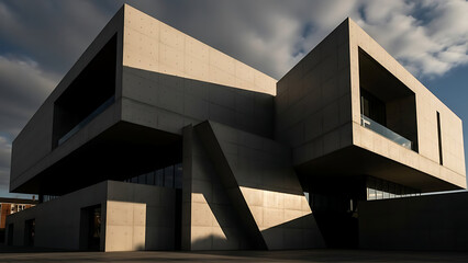 Modern architectural marvel in a serene setting, showcasing concrete design elements