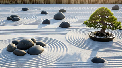 Zen Garden Meditation with Stone and Sand Serenity for Mindfulness and Focus