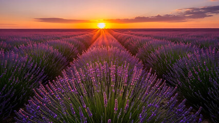 Spectacular sunset over lavender fields A breathtaking scene in vibrant colors