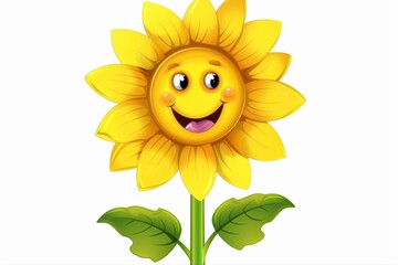 Smiling Sunflower Cartoon Character Happy Face Flower Joyful Summer on transparent background