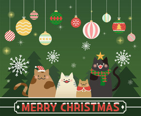 Cozy Cat Family Christmas Holiday Card illustration