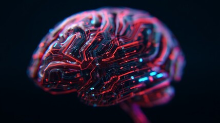 A stylized representation of a brain, featuring intricate circuitry patterns and vibrant colors, symbolizing the fusion of technology and neuroscience.
