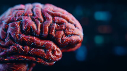A digital representation of a brain, showcasing intricate neural connections illuminated with vibrant colors against a dark background.