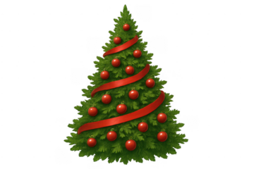 Christmas tree decorating with red baubles and ribbon