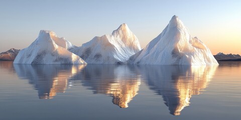 Majestic White Icebergs Reflecting Sunlight on Cold Ocean Waters During a Stunning Sunset Scene
